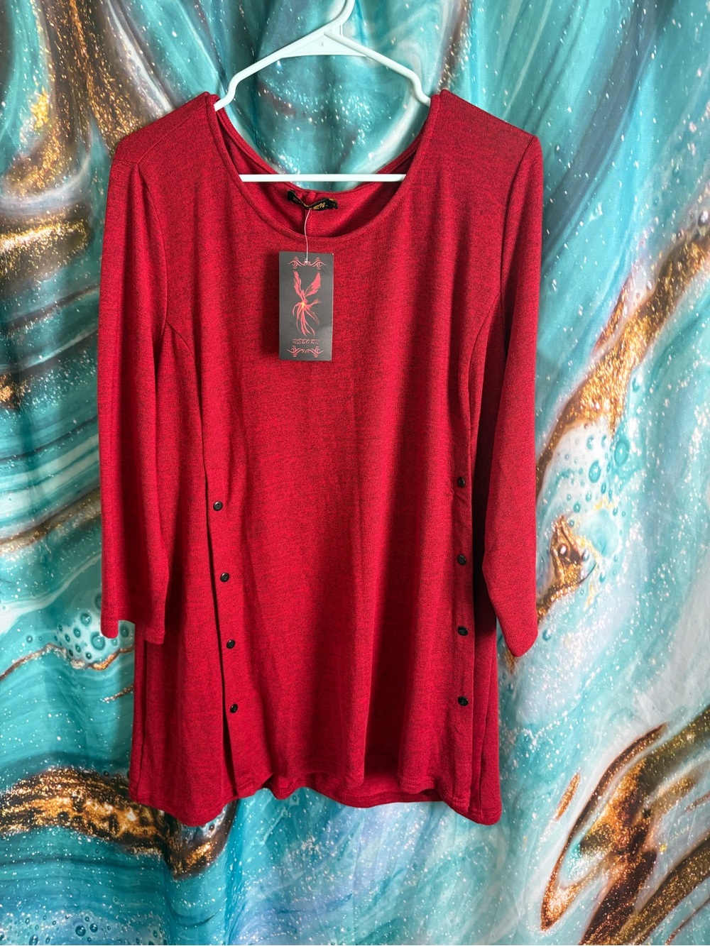 Reborn Red Long-Sleeve Button-Accent Tunic